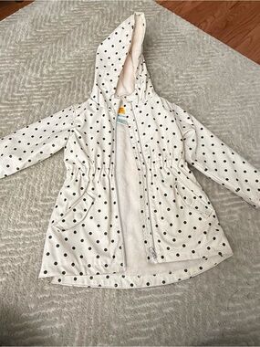 C&C California White Hooded Raincoat with Black Polka Dots